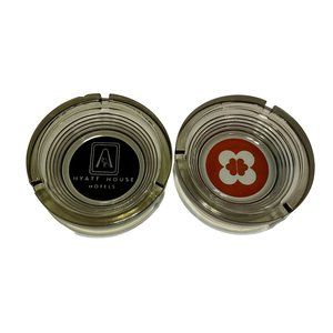 HYATT HOTEL LOT OF 2 ASHTRAYS CLEAR GLASS 4" DIAMETER RETRO